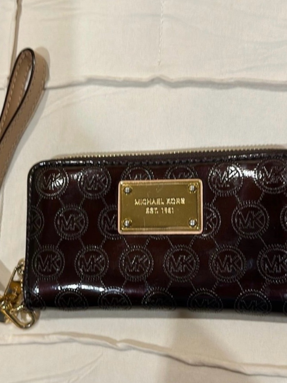 Michael Kors Glossy Embossed Logo Wallet - Burgundy with Gold Plate